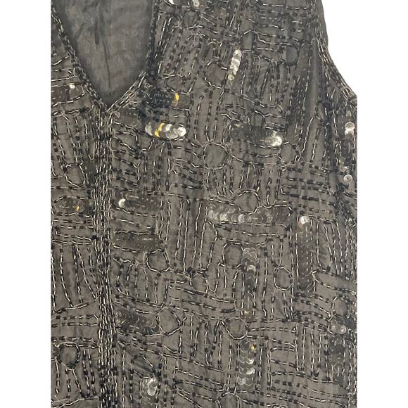 Vintage Sweet Sue 100% Silk Black Sequin Beaded Vest Top Women's Size Medium - Picture 3 of 5